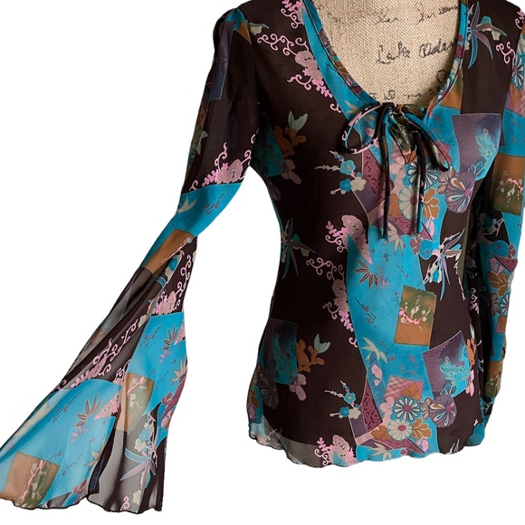 KLD Open Shoulder Sheer Tunic Blouse Small - Picture 5 of 16